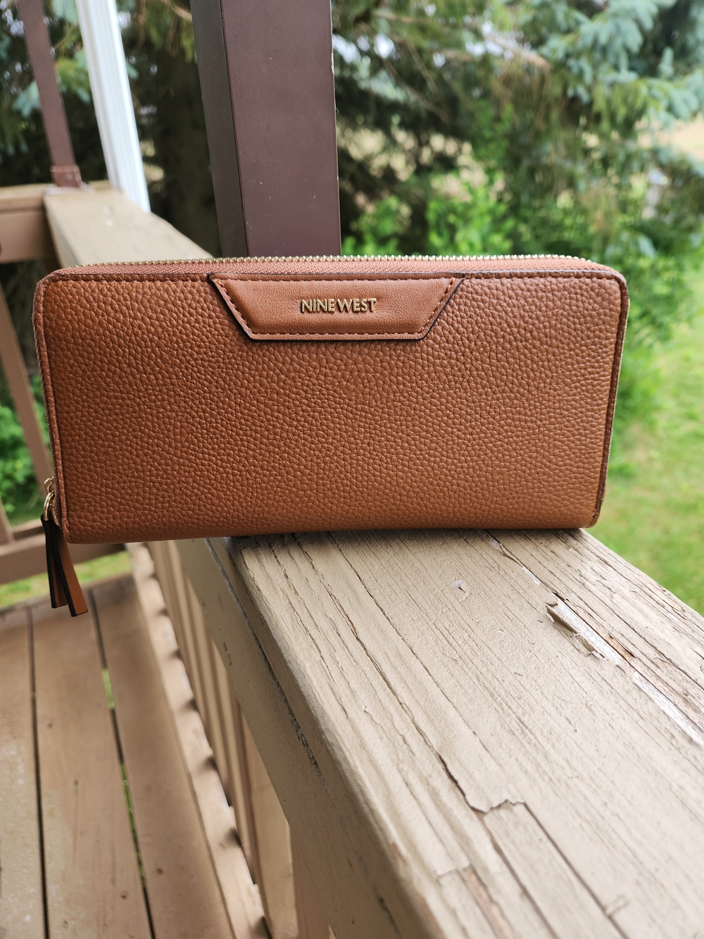Nine West Pebbled Zip-Around Wallet in Cognac
